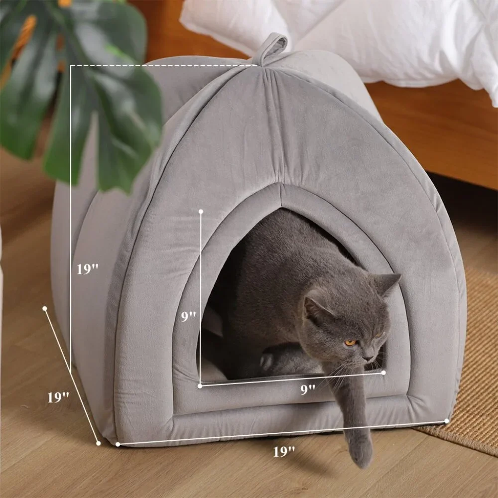Large Cat Bed - Soft Cat Tent - Grey - 19x19 inches - New In Original Packaging
